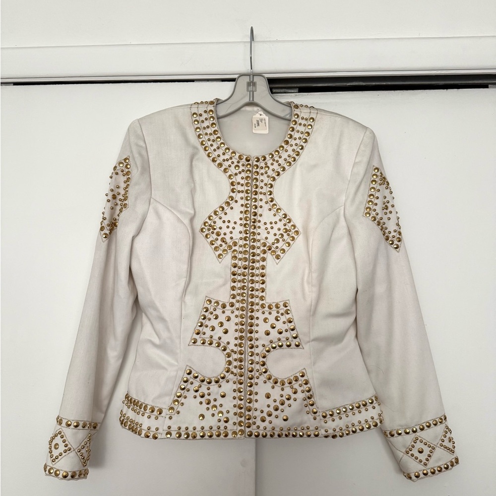 THRIFTED DESIGNER Elegant White and Gold Studded Women's Jacket